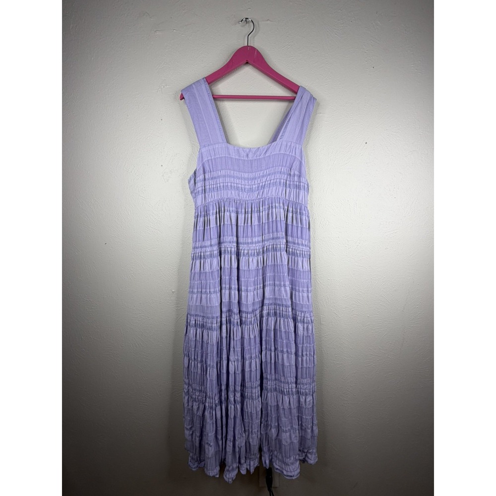 Anthropologie Helena Square Side Pocket Smocked Tiered Midi Dress 1X Lavender